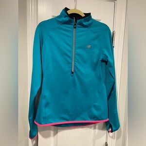New Balance Size M Turqoise Mock Neck Fleece Half Zip Running Top Thumbholes